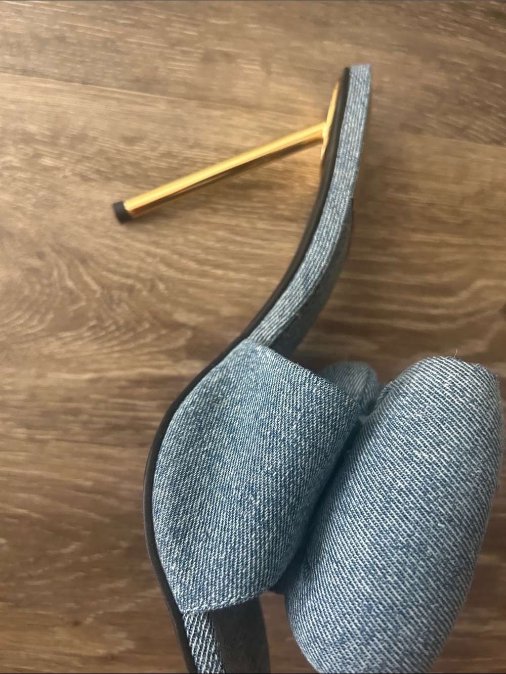 Jeffrey Campbell Denim Bow Slide Sandals - Blue with Yellow Insole - Picture 4 of 5